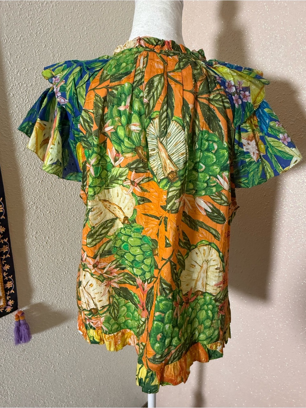 FARM Rio Green and Orange Tropical Print Puff-Sleeve Blouse - Picture 11 of 16